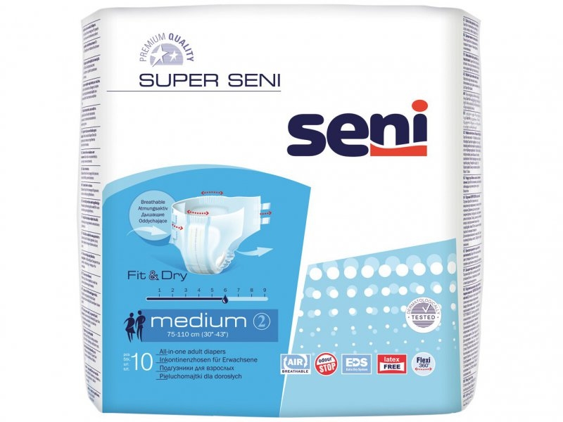 Seni Подгузники для взрослых Super Seni Medium дышащие 75-110 см 10 шт.