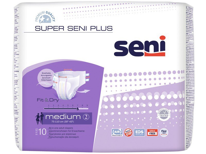 Seni Подгузники для взрослых Super Seni Plus Medium дышащие 75-110 см 10 шт.