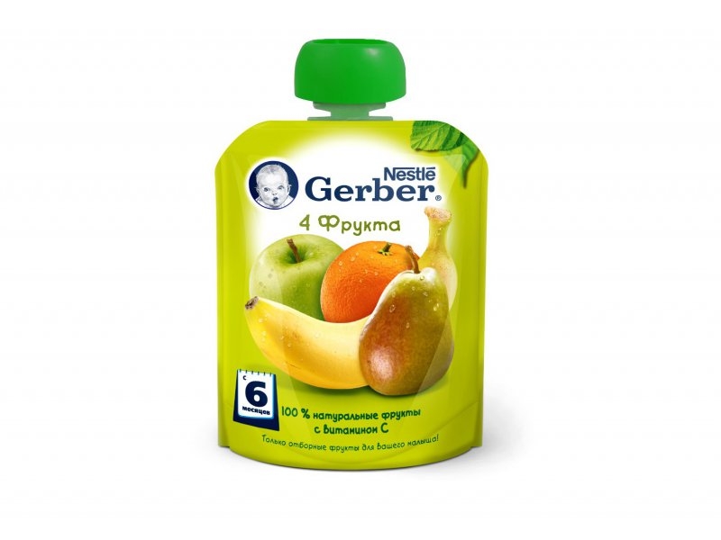 

Пюре Gerber 4 фрукта 90 г, дойпак