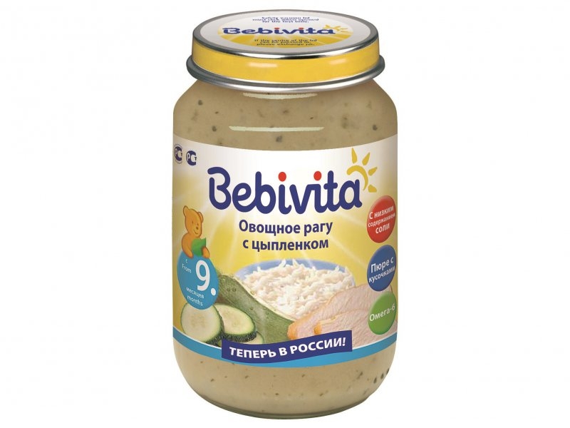 

Пюре Bebivita Овощное рагу с цыпленком 190 г.