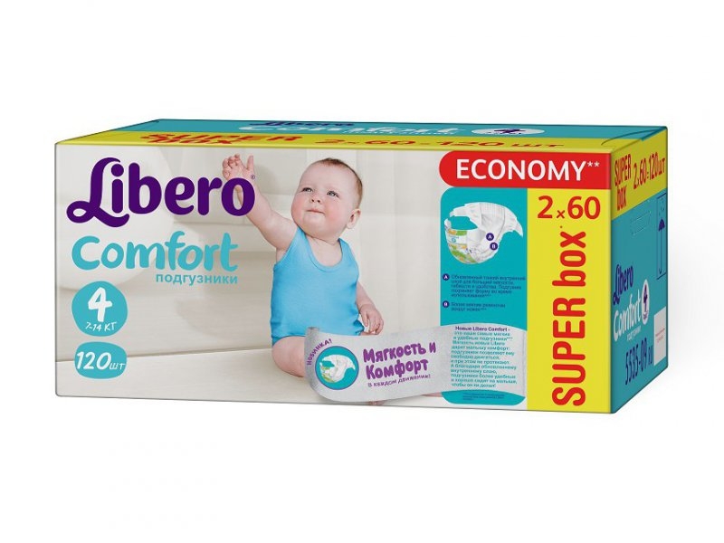 

Подгузники Libero Comfort Maxi (7-14 кг), 120 шт, супер бокс упаковка