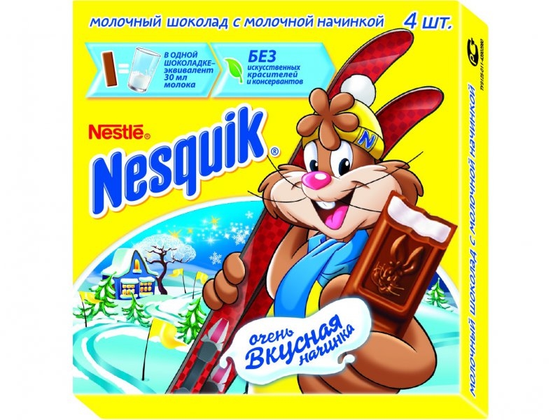 

Шоколад Nestle Nesquik молочный, Пальчики с молочной начинкой, плитка 50 г