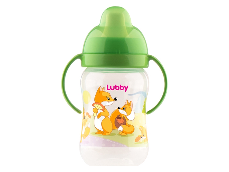 

Поильник-непроливайка Lubby, с твердым носиком, Веселые животные 250 мл зеленый