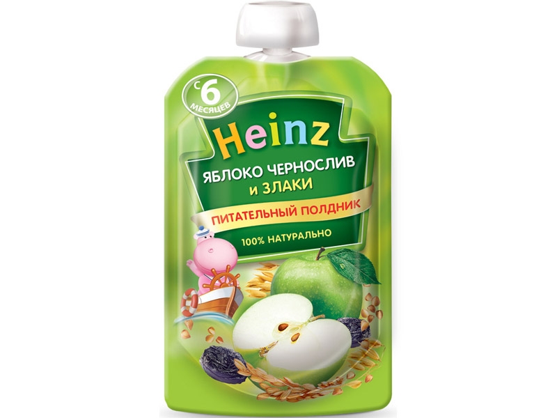 

Пюре Heinz Яблоко, чернослив и злаки 90 г пауч