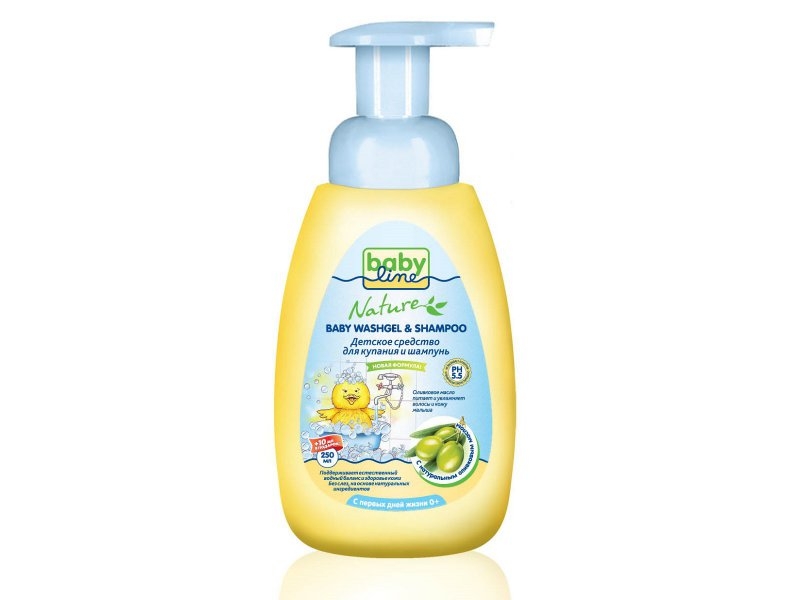 Средство Babyline Nature для купания/шампунь с маслом оливы, 250 мл (с помпой)