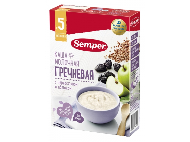 

Каша Semper, молочная Гречневая с черносливом и яблоком 200 г