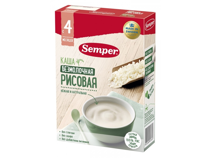 

Каша Semper, безмолочная Рисовая с 4 мес. 180 г