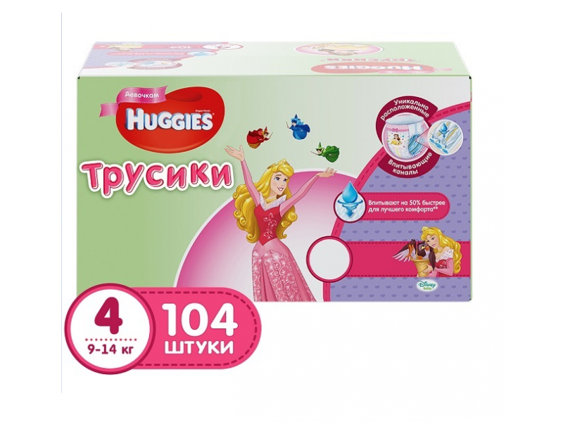 

Подгузники-трусики Huggies д/дев. 4 (9-14 кг), Disney Box, 104 шт