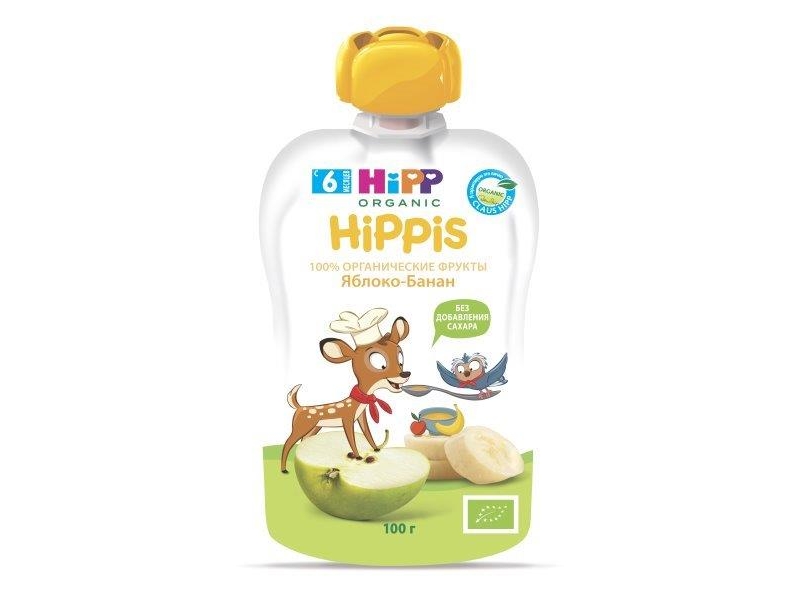 

Пюре Hippis Яблоко, банан 100 г, пауч