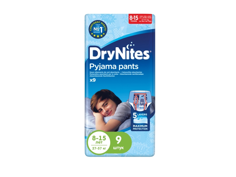 

Подгузники-трусики Huggies Dry Nites для мальчиков 8-15 лет (27-57 кг), 9 шт.