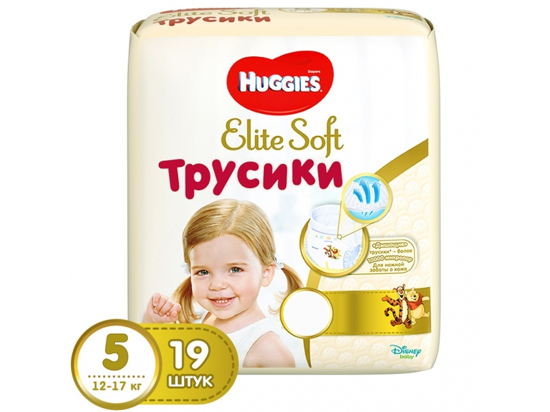 

Подгузники-трусики Huggies Elite Soft 5 (12-17 кг), 19 шт.