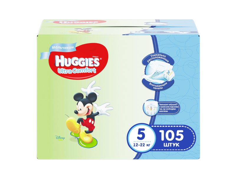 

Подгузники Huggies Ultra Comfort для мальчиков 5 (12-22 кг), Disney Box, 105 шт
