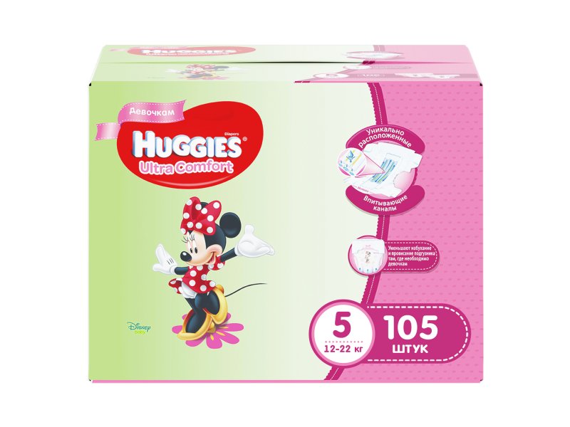 

Подгузники Huggies Ultra Comfort для девочек 5 (12-22 кг), Disney Box, 105 шт
