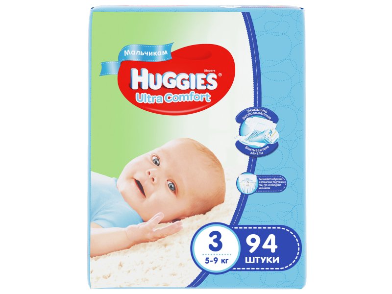 

Подгузники Huggies Ultra Comfort для мальчиков 3 (5-9 кг), 94 шт