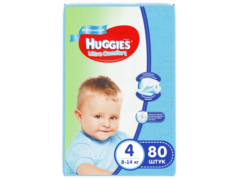 

Подгузники Huggies Ultra Comfort для мальчиков 4 (8-14 кг), 80 шт