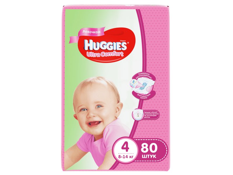 Huggies Подгузники для девочек Huggies Ultra Comfort 4, 8-14 кг, 80 шт.