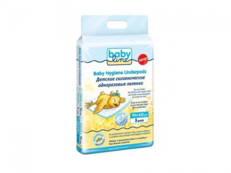 

Пеленки Babyline, пятислойные гелевый абсорбент 60*90 см, 5 шт