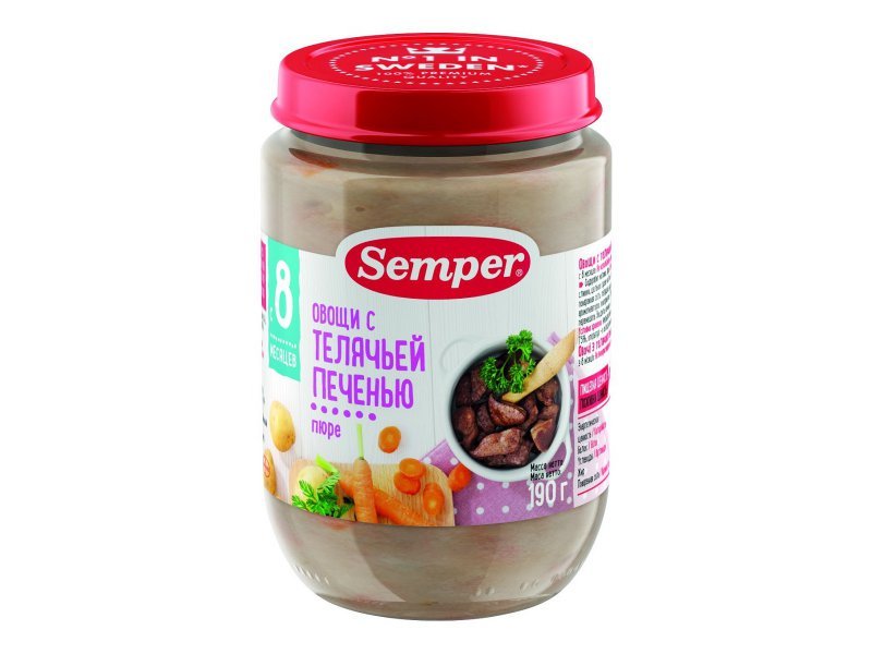 

Пюре Semper Овощи с телячьей печенью 190 г