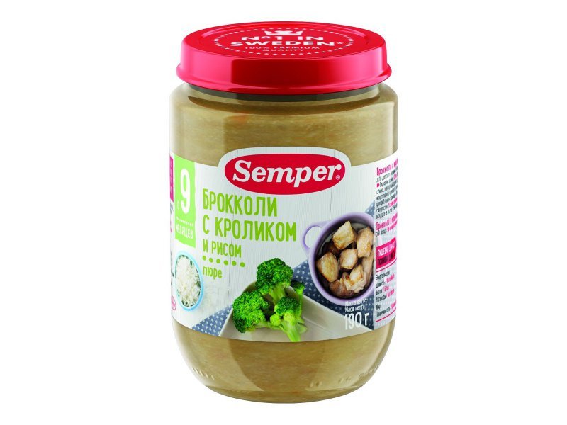 

Пюре Semper Брокколи с кроликом и рисом 190 г