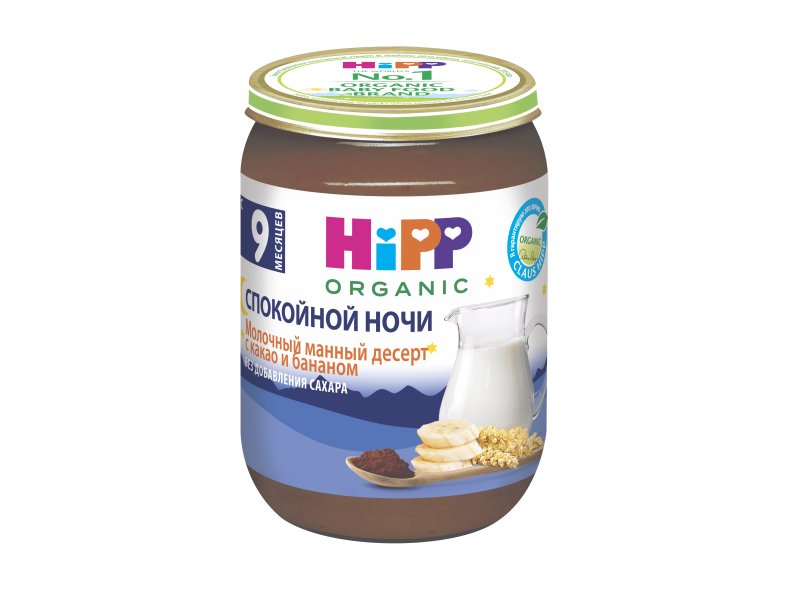 

Пюре Hipp Молочный манный десерт с какао и бананом 190 г