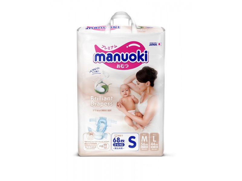 

Подгузники Manuoki Бриллиантовая серия, размер S (3-6 кг), 68 шт.