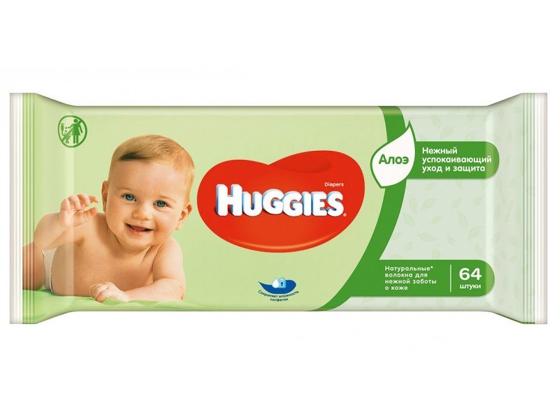 

Салфетки влажные Huggies Ultra Comfort Natural алоэ, 64 шт