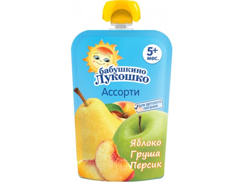 

Пюре Бабушкино Лукошко Ассорти Яблоко/груша/персик, 90 г пауч
