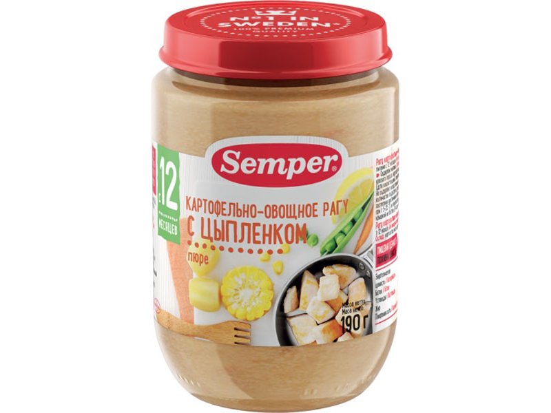 

Пюре Semper Цыплёнок, картофель, овощи 190 г