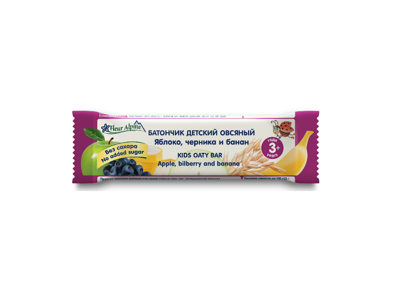 

Батончик Fleur Alpine детский Овсяный с яблоком, черникой и бананом, 23 г