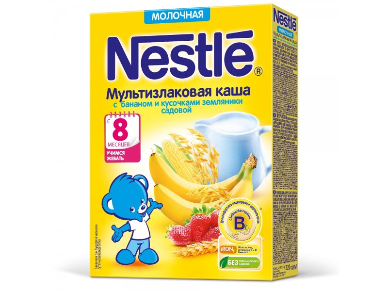 

Каша Nestle, молочная мультизлаковая с бананом и земляникой, 220 г