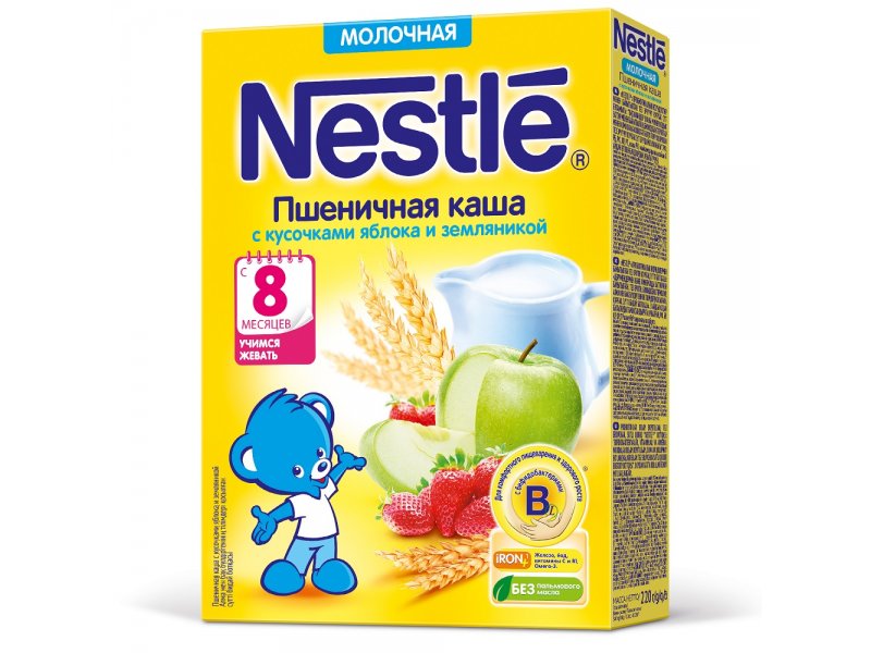 

Каша Nestle, молочная пшеничная с яблоком и земляникой, 220 г