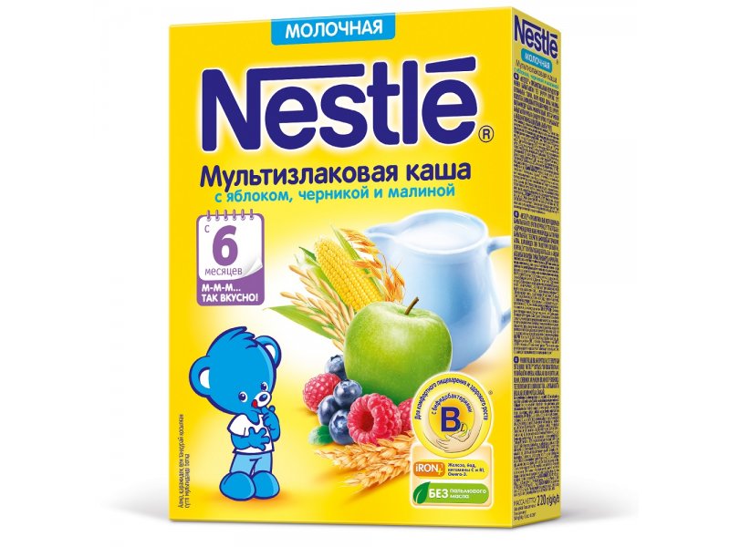 

Каша Nestle, молочная мультизлаковая с яблоком черникой и малиной, 220 г