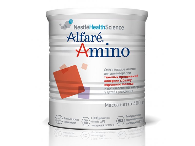 

Смесь Nestle Alfare Amino, сухая лечебная для детского питания, 400 г, жест.уп.