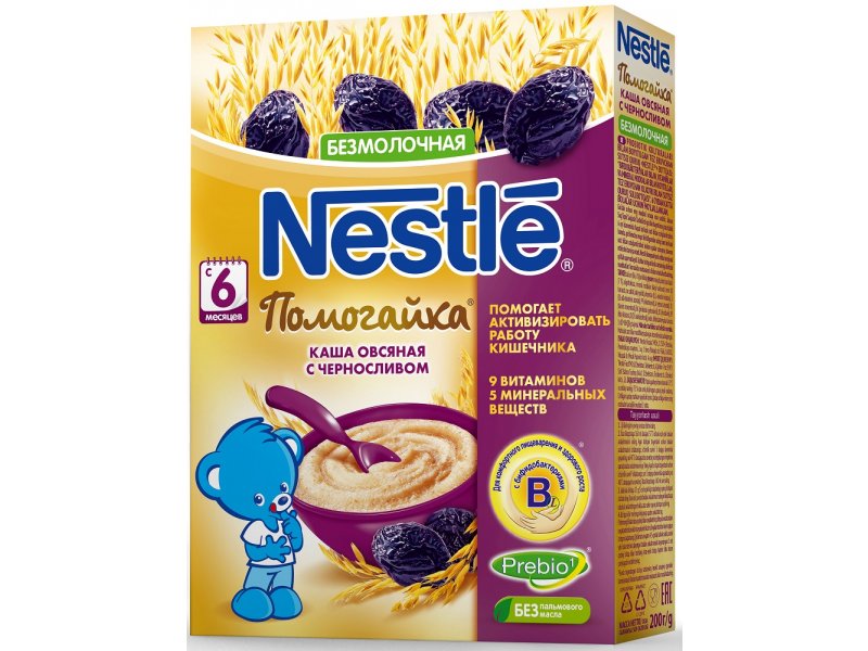 

Каша Nestle, Помогайка безмолочная овсяная с черносливом 200 г