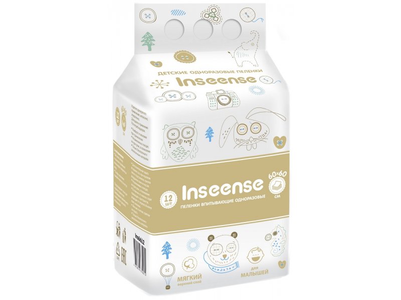 

Пеленки Inseense детские одноразовые 60*60, 12 шт
