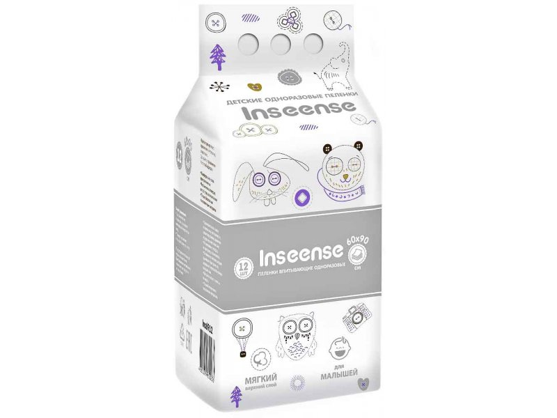 

Пеленки Inseense детские одноразовые 60*90, 12 шт