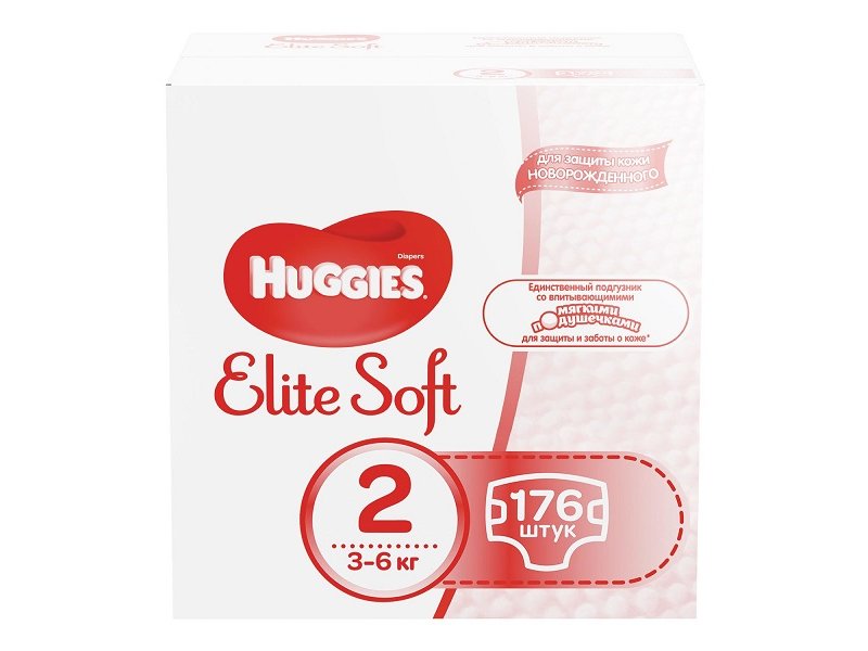 

Подгузники Huggies Elite Soft (2) 3-6 кг, 176 шт.