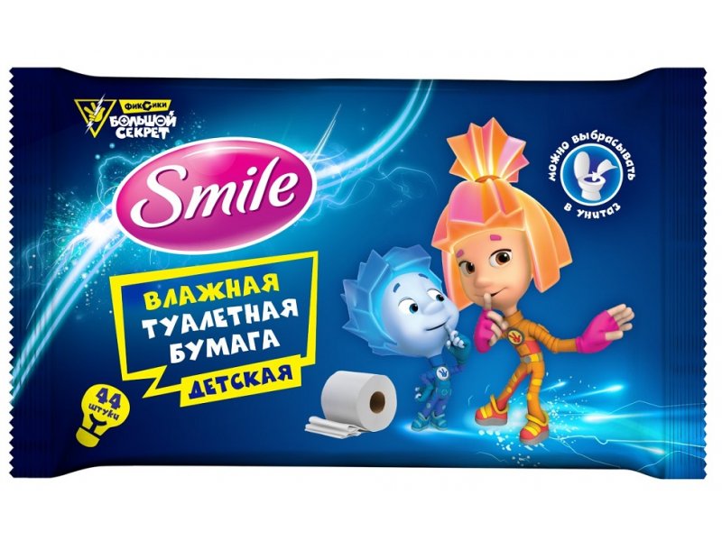 

Бумага туалетная бумага Smile влажная Фиксики, 44 шт.