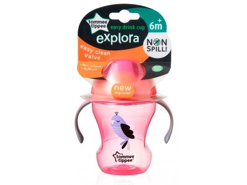 

Поильник-непроливайка Tommee Tippee Explora Easy Drink с крышкой с ручками, 230 мл розовый