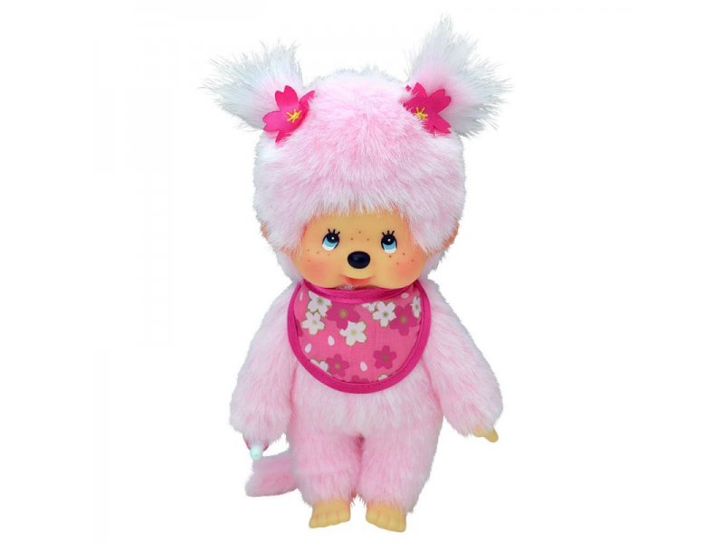 

Игрушка мяг. Monchhichi, Девочка с розовой шерсткой в нагруднике сакура 20 см