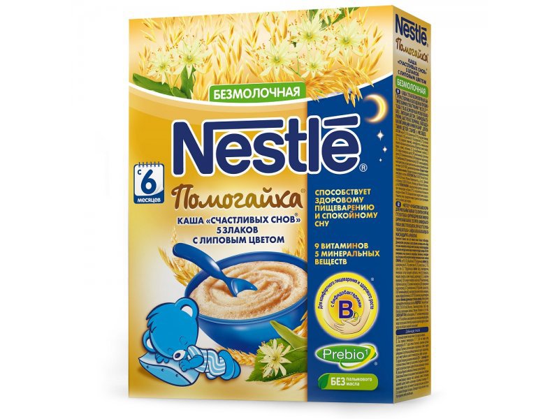 

Каша Nestle, Помогайка безмолочная 5 злаков, липовый цвет 200 г