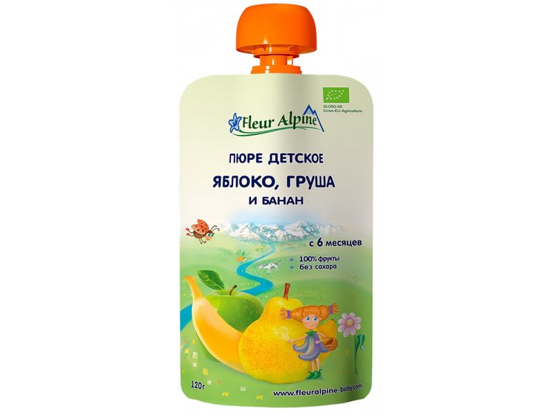

Пюре Fleur Alpine Яблоко, груша, банан 120 г, пауч