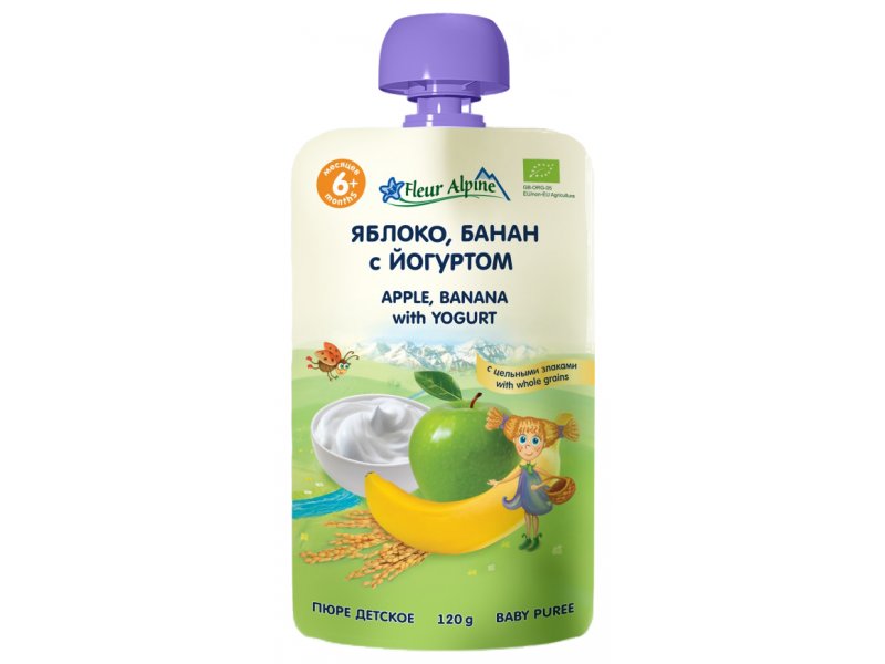 

Пюре Fleur Alpine Яблоко, банан с йогуртом 120 г, пауч