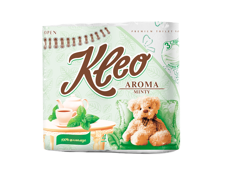 

Бумага туалетная Kleo Арома, Мята 3 слоя 4 рулона белый с прокрасом
