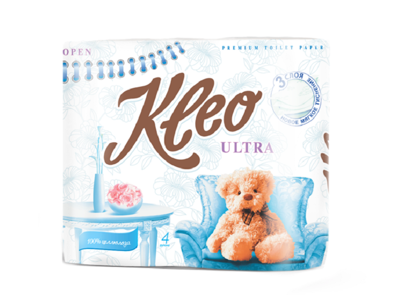 

Бумага туалетная Kleo Ultra, 3 слоя 4 рулона белый