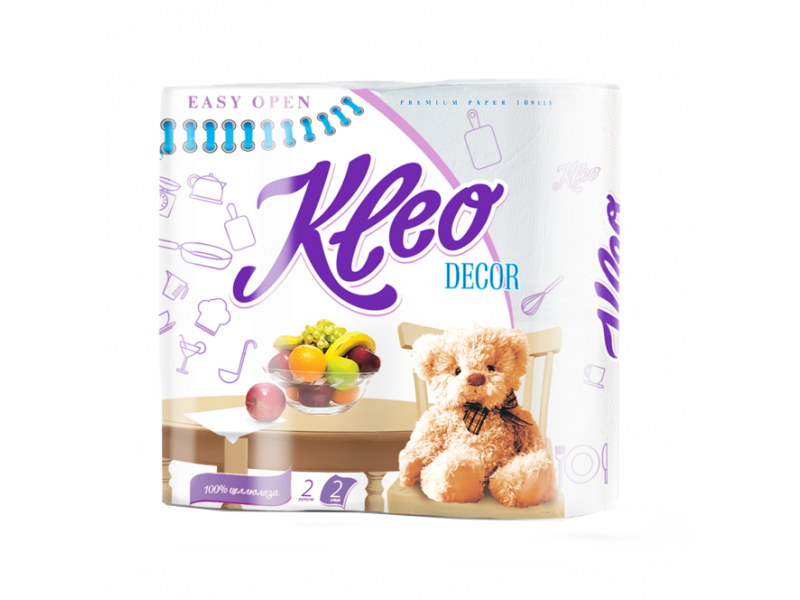 

Полотенца бумажные Kleo Decor, 2 слоя 2 рулона белый/с рисунком