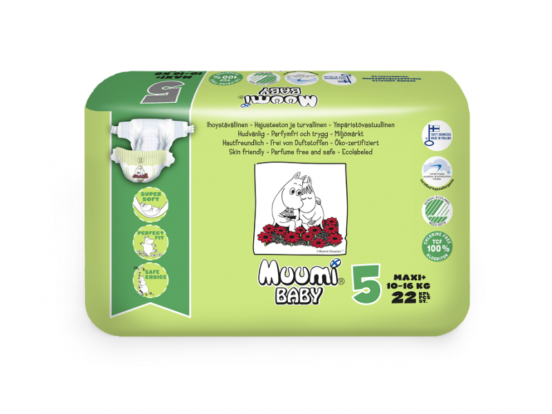 

Подгузники Muumi Baby Maxi+ 5 (10-16 кг), 22 шт.