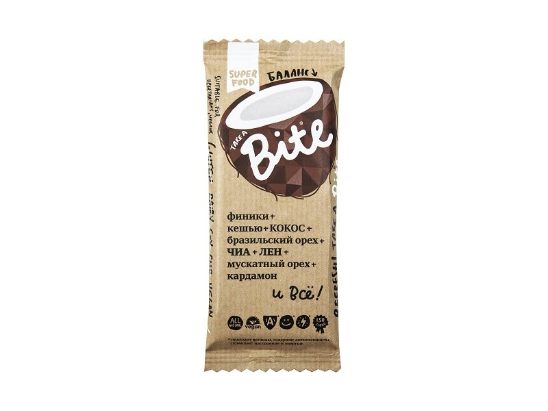 

Батончик Bite орехово-фруктовый, Баланс, Кокос бразильский орех 45 г