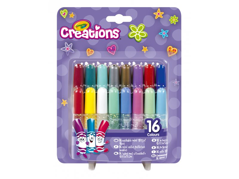 

Клей Crayola смываемый с блестками, 16 цветов