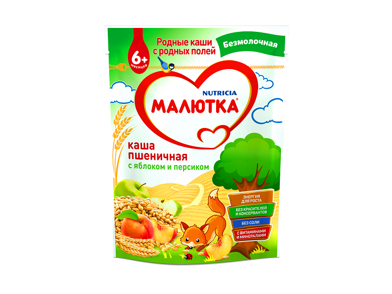 

Каша Малютка безмолочная пшеничная с яблоком и персиком 200 г, пауч